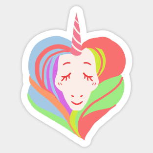 White ranbow color heart shape hair love unicorn Sticker